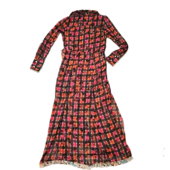 Free People Jerra Shirt Dress In Pink Long Sleeve Button Down‎ Plaid Maxi Dress - Picture 4 of 16